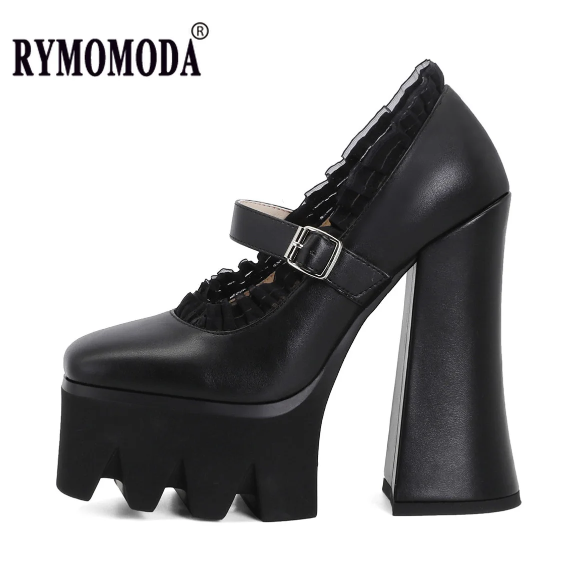 

Mary Jane Woman Shoe Ruffles Thick Platform High Heels Japanese Style PU Pumps Lightweight Black Women Shoes Big Size 41 42 43
