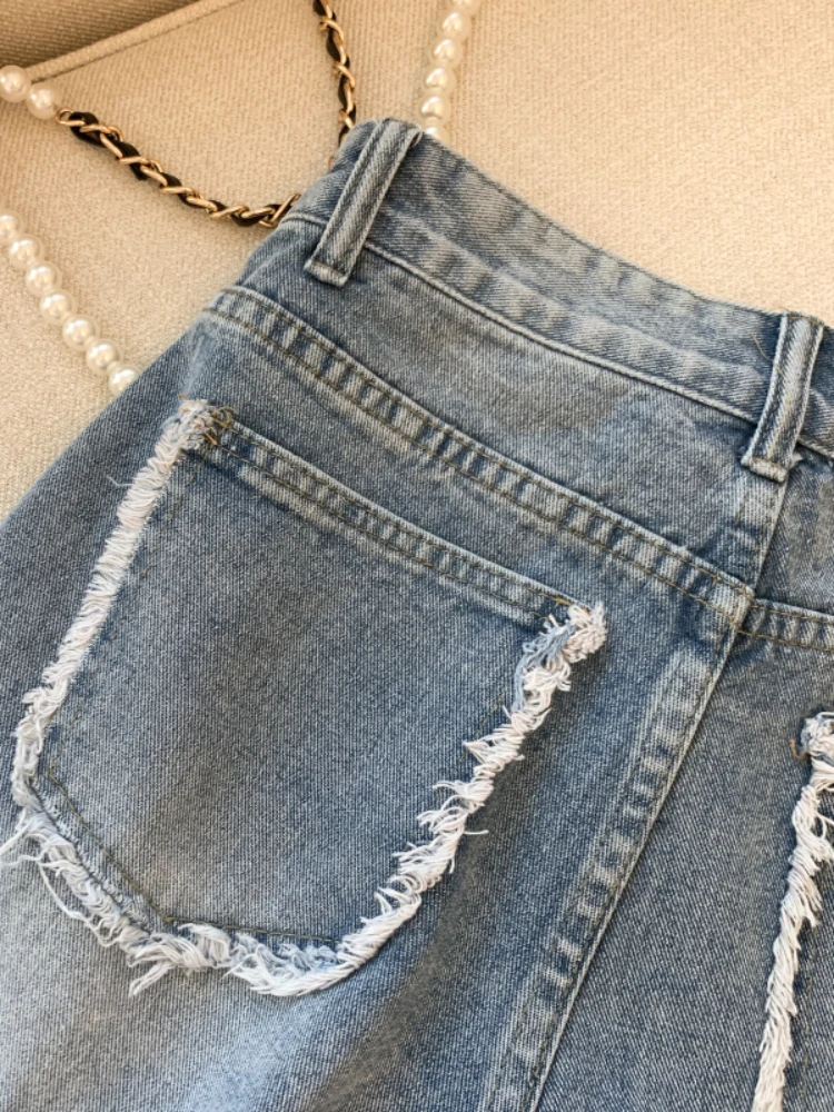 New Summer Wide Leg Denim Shorts Women Fashion High Waist Pockets Jean Shorts Lady Casual Solid Color Shorts