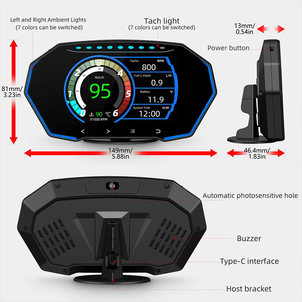 

Car Hud OBD2+GPS Head Up Display Smart Gauge Digital Odometer LCD Display Meter OBD2+GPS Dual System 4in LCD Display Large Scree