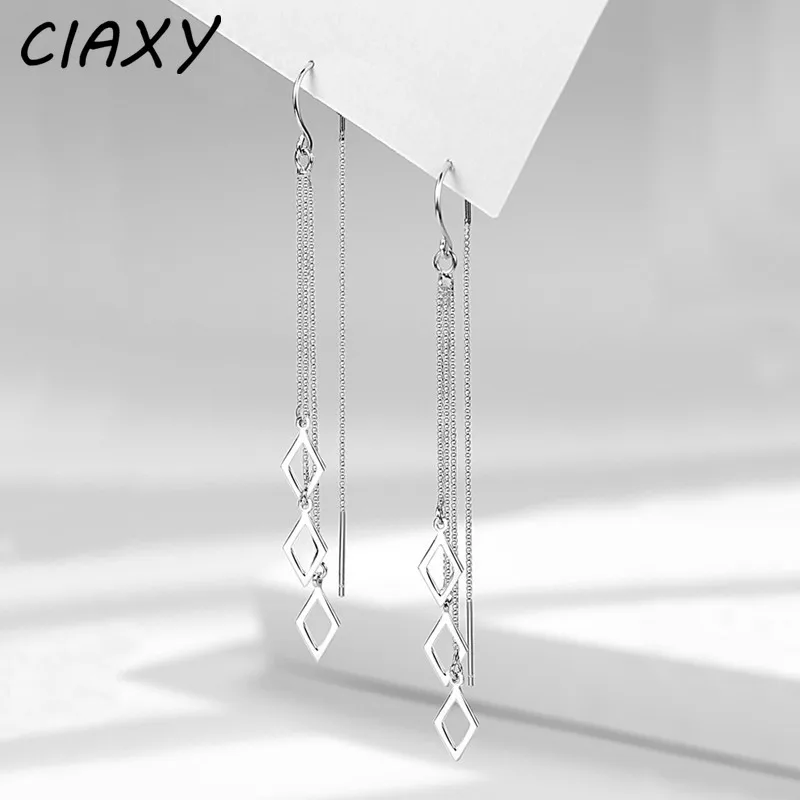

Серебряные цветные геометрические серьги-ромбы для женщин, темпераментные длинные серьги-кисточки для ушей, модные ювелирные изделия, подарок 2021