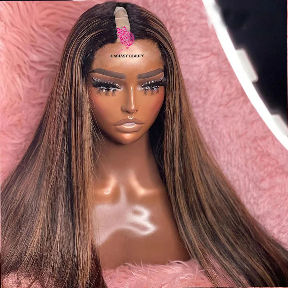 Недорогой парик из прямых волос с V-образным вырезом человеческие волосы для