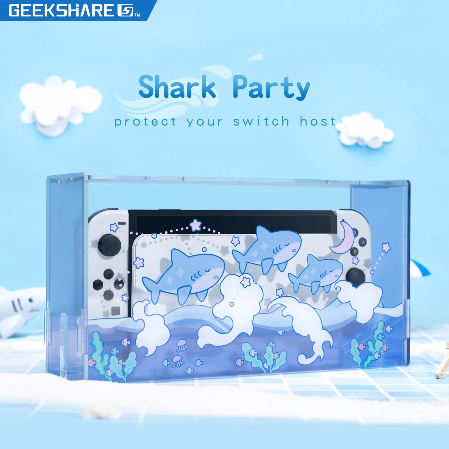 

GeekShare Host Dust Cover Shark NS Game Console Dock Protective Case Acrylic Hard Covers for Nintendo Switch Oled Accessories