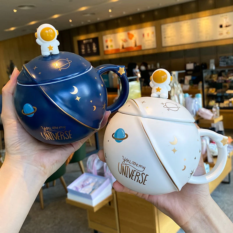 

Kawaii Astronaut Ceramic Cups For Coffee Large Cute Mugs With Lid Spoon Creative Tea Milk Juice Original Breakfast Cups Gift