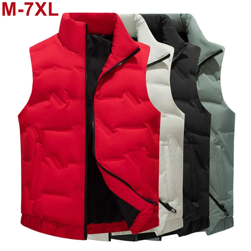 

Winter Vest Coat Men Warm Sleeveless Jacket Casual Waistcoat Lightweight Down Jackets Coats Man Solid Red Green Plus Size 5xl