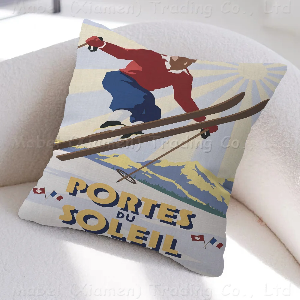 Zermatt Chamonix Skiing Art Cushion Cover Pillowcase Upholstery Sofa Throw Pillow Home Decor Pillowcas