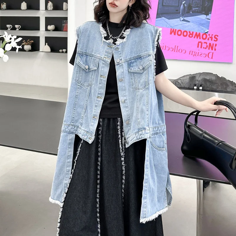 

Винтажный Асимметричный джинсовый жилет, Женское пальто, Новинка весна-осень 2023, свободный дизайнерский жилет без рукавов, модель Z904