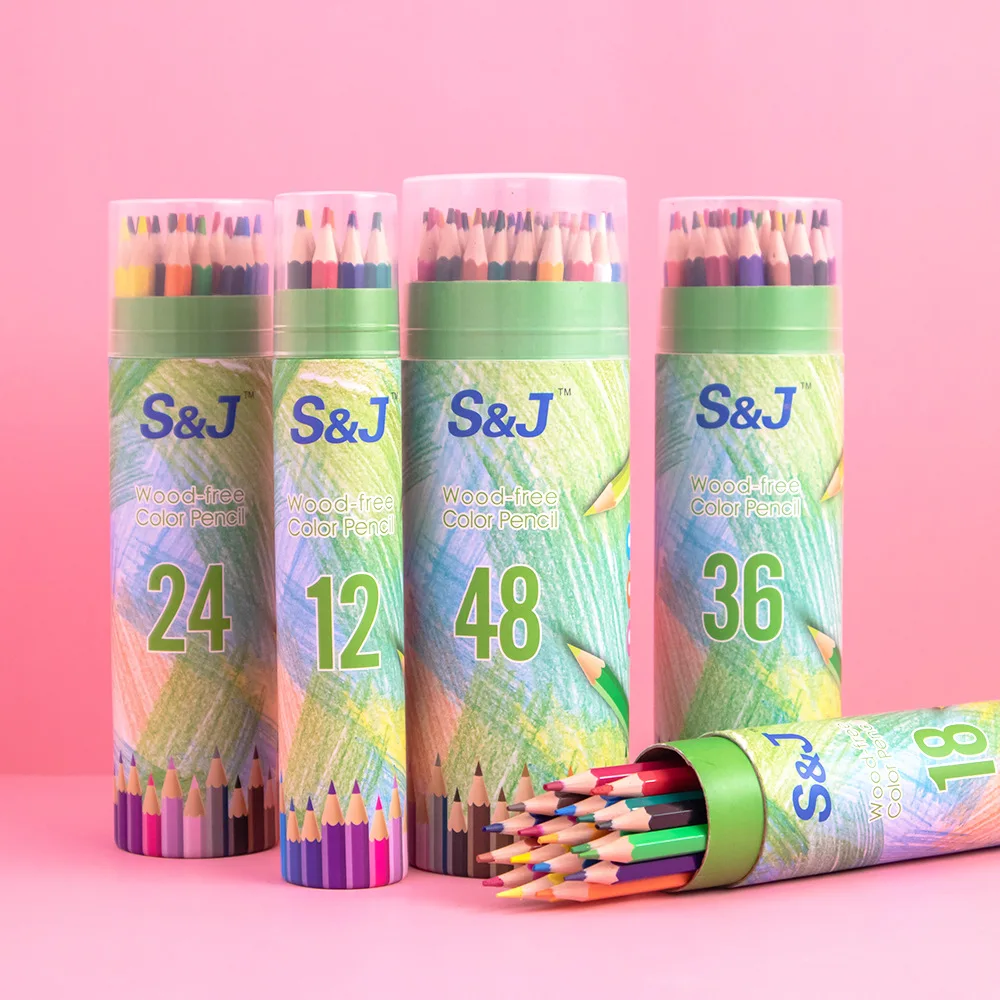 

12/18/24/36/48 Color Barreled Colored Pencil Set for Student Painting Pencil Coloring Drawing Color Lead Cute Pencils Wholesale