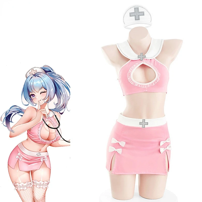 Новинка 2022 милая розовая медсестра из аниме Unifrom для женщин одежда с ажурным