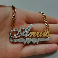 custom double nameplate necklace personalized name necklace with hearts two color pendant 3d double gold plated necklace