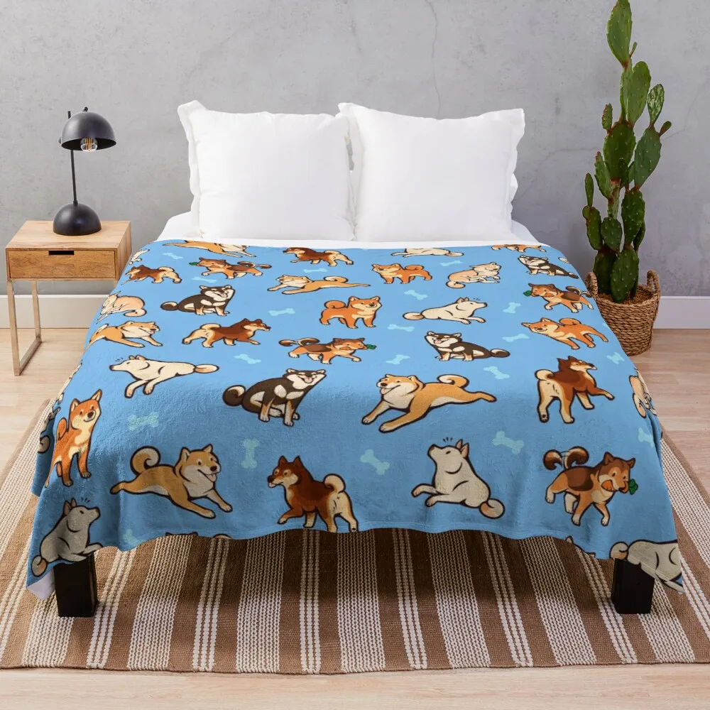 

shibes in light blue Throw Blanket Oversized Throw Blanket Quilt Blanket
