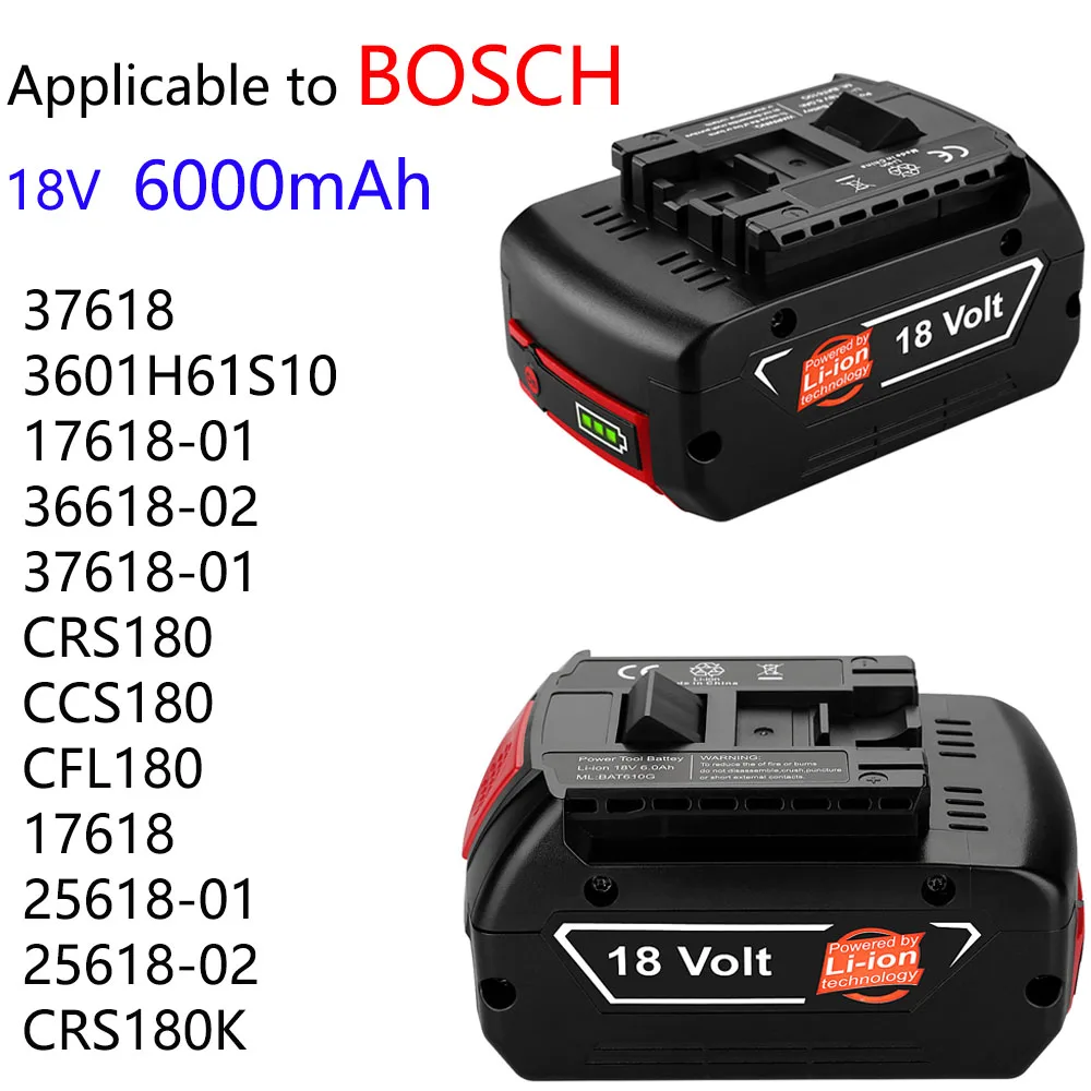 

18V 6000mAh Suitable for Bosch CFL180 17618 CRS180 GSA 18 V-LI 37618 Hand Electric Drill Lithium Battery Power Tool Accessories