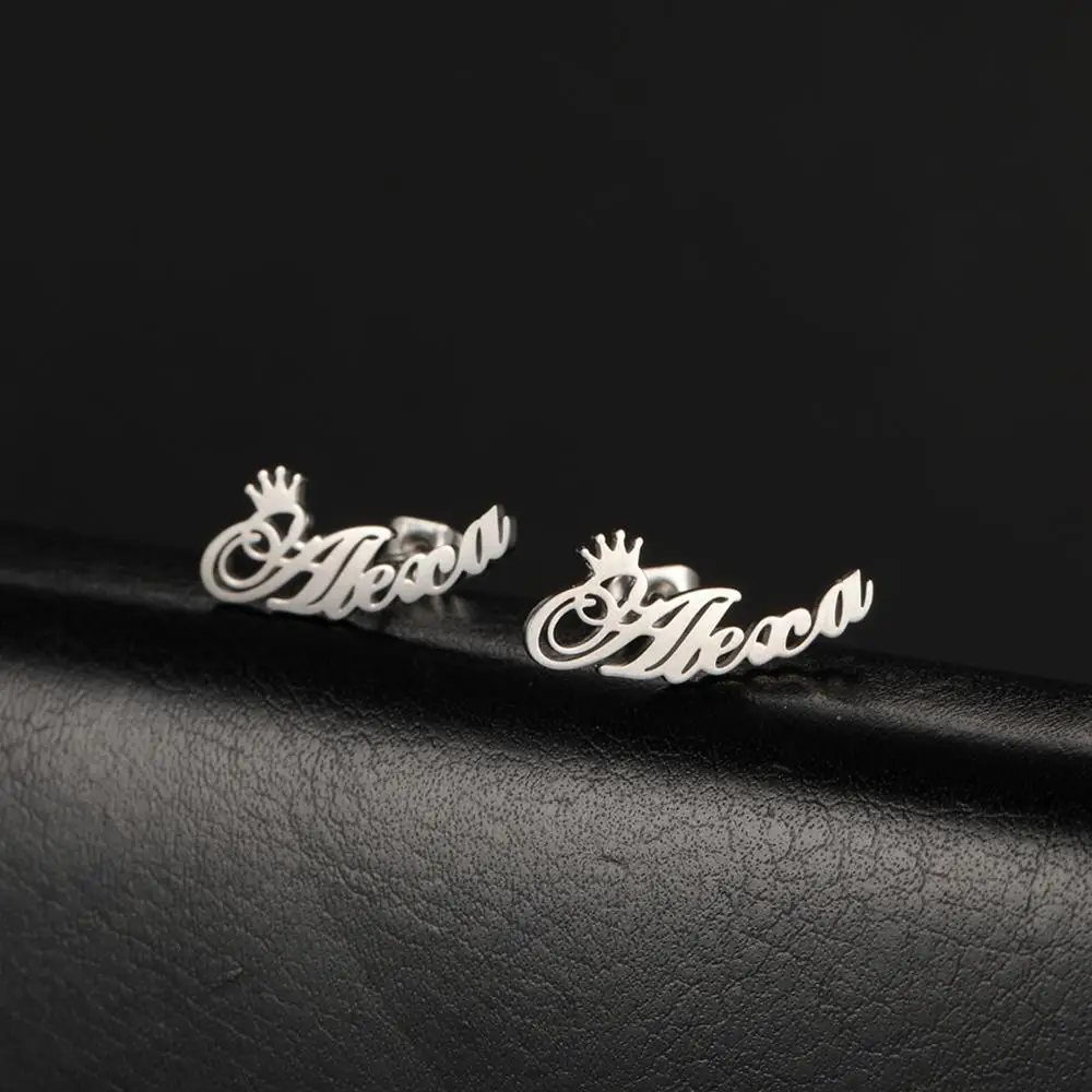 Skyrim Custom Earrings Stainless Steel Personalized Name Letter Stud Earring Customized Wedding Party Jewelry for Women Girls