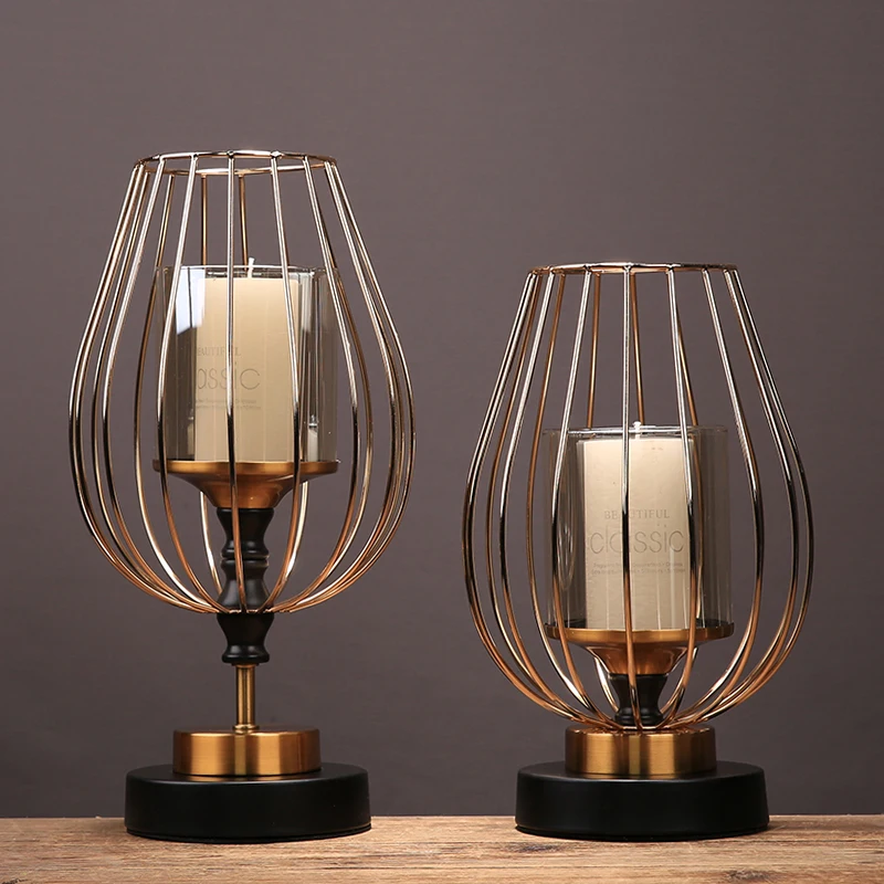 

Light Luxury Metal Candle Holder Ornament Retro Home Lantern Table Decoration Candlelight Dinner Candle Holder Home Decoration