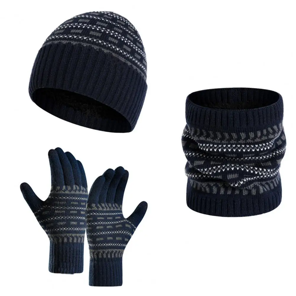 

Woolen Yarn Knitted Hat Set Cozy Winter Accessories Set Knitted Beanie Hat Gloves Scarf with Fleece Lining Stylish for Women