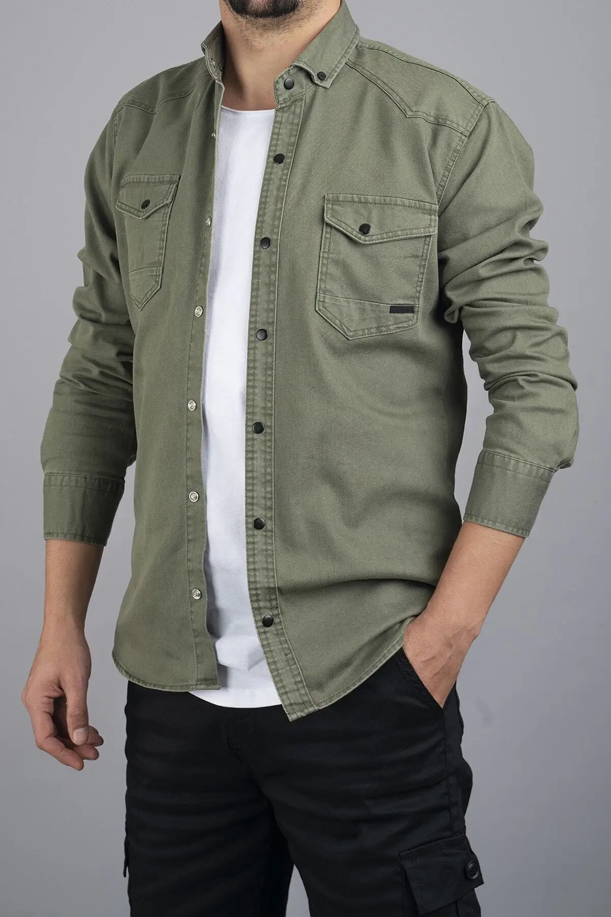 Slim Fit Men 'S Jeans Shirt Green