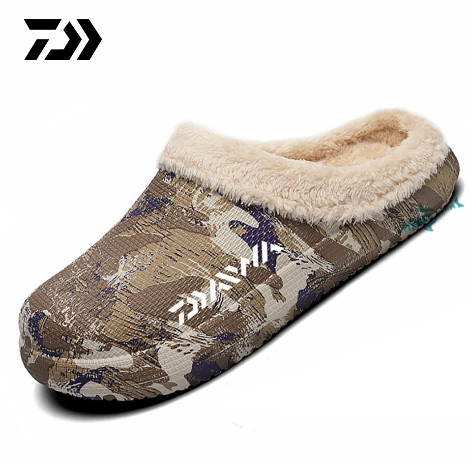 

Daiwa Men's Winter Slippers Warm Plush Home Shoes Couple Slippers Camping Outdoor Sports Camouflage Shoes Fishing Slippers