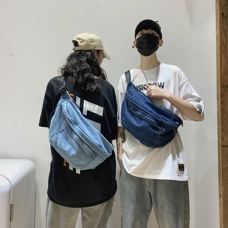 Модная Джинсовая нагрудная сумка в Корейском стиле Уличная Повседневная