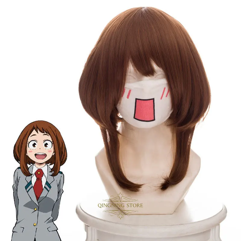 

Anime My Hero Academy Ochako Uraraka Pear Short Synthetic Brown Wig Anime Cosplay Wig + Cap + Free Shipping