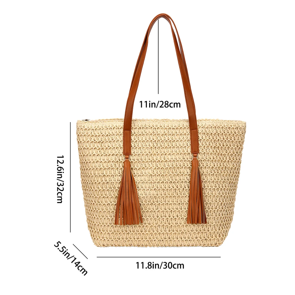 Luxury Casual Straw Weave Tassel Tote 2023 Summer Trend Beach Bags Large Capacity Fashion Shopper Shoulder Bag Female Handbags