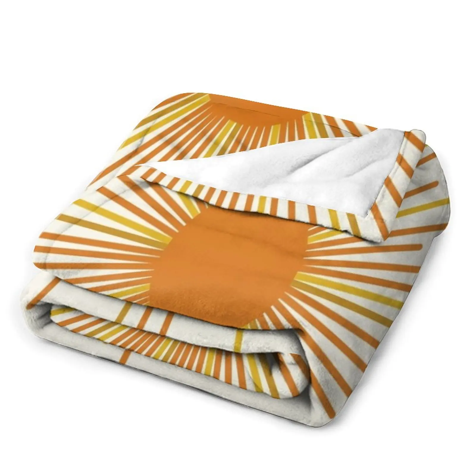 Современное одеяло среднего века Sunburst Sun в оранжевом горчичном и кремовом одеяле