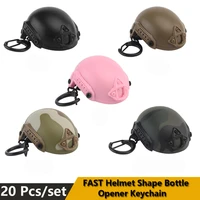 20 pcsset discount tactical keychain fast helmet shape bottle opener keychain mini model outdoor hunting hiking beer opener