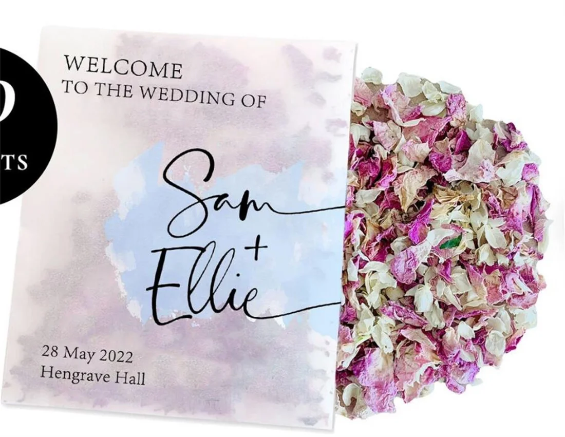 

Set Of 20 Biodegradable Personalised Confetti Packets | Real Flower Petal Wedding Confetti | Natural | Welcome Packets