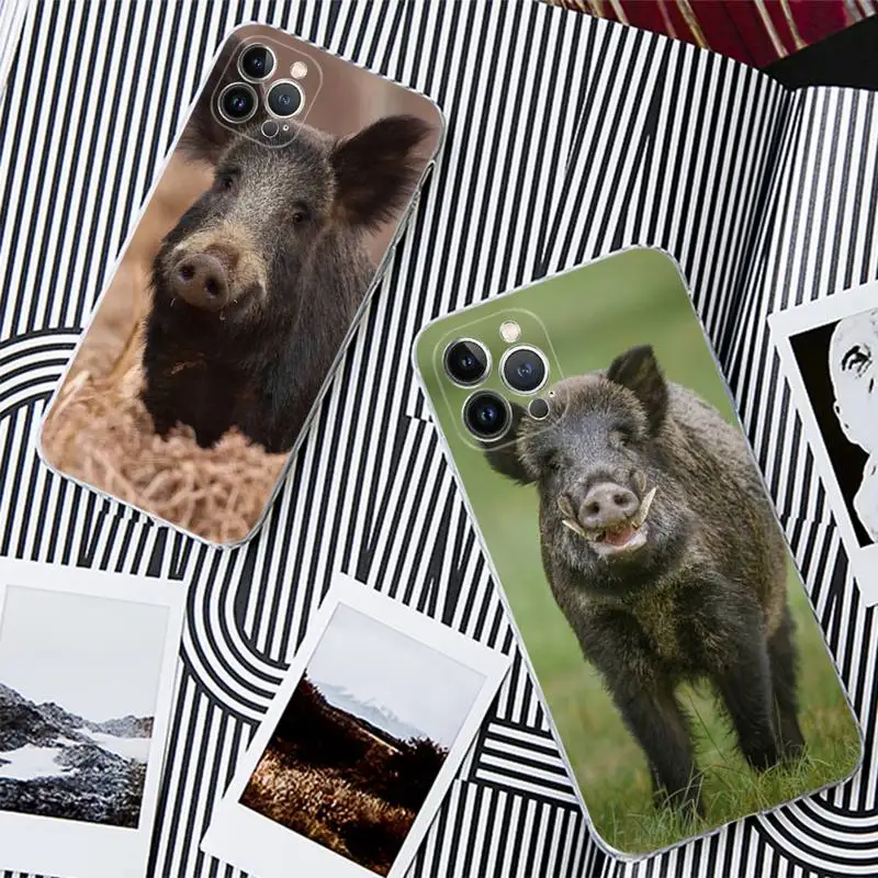 

FHNBLJ wild boar Phone Case For iPhone 13 14 Pro Max XS XR 12 11 Pro 13 Mini 6 7 8 Plus Clear Back Cover Capa