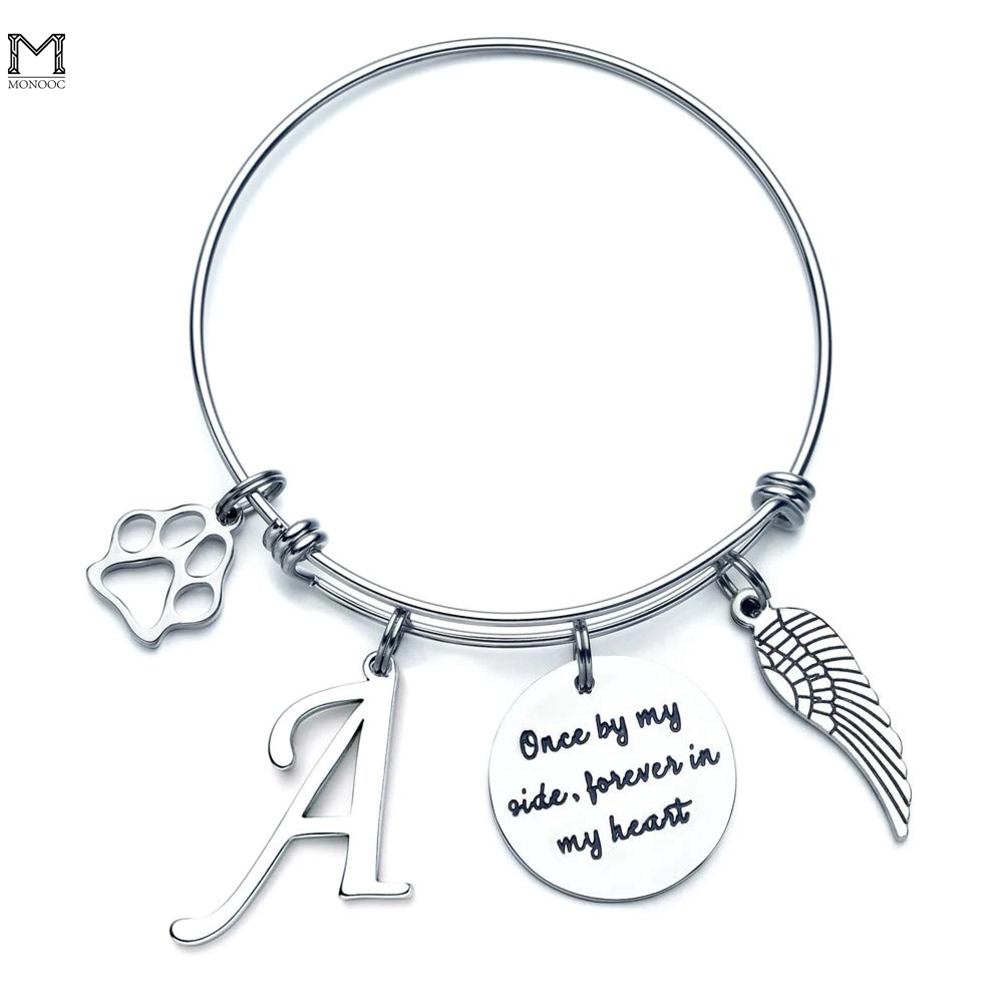 

MONOOC Loss of Pet Memorial Gift Bracelet Initial Charm Bracelet Once By My Side Forever In My Heart Jewelry Sympathy Condolence