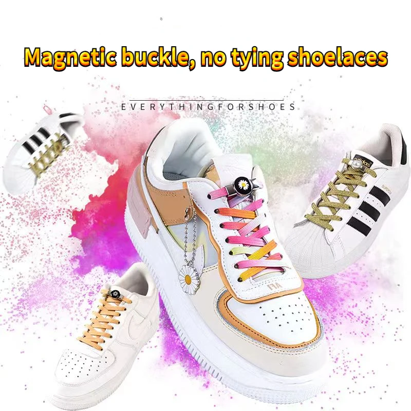 1Pair Elastic Laces Sneakers Shoelaces Magnetic Lock Shoes Lazy Pink NoTie Shoelaces For Kids And Adult 26 Color Shoestrings