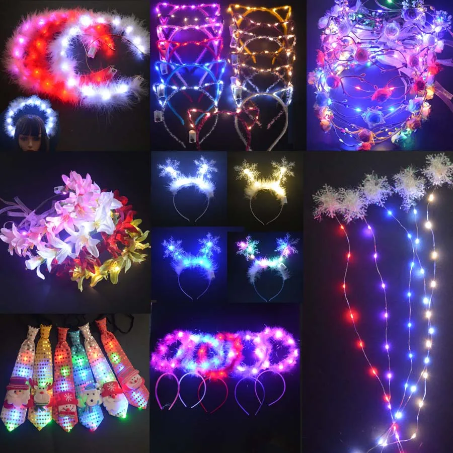 

10pcs LED Light Up Blinking Headband Hair Accessories For Birthday Gift Wedding Easter Carnival Glow Party Supplies Favors