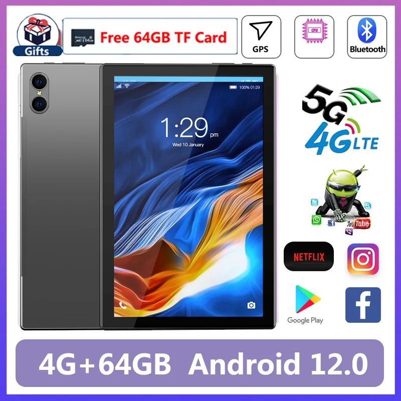 

Планшет Andoid 10,1, 12,0 дюйма, 4 + 64 ГБ, карта TF, две SIM-карты