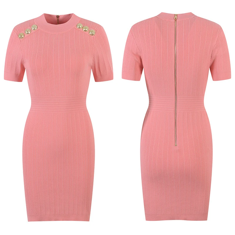 

New Season Casual Women Dresses Summer High Quality Slim Temperament Short Sleeve O-Neck Button Mini Dress Hot Style 4 Color