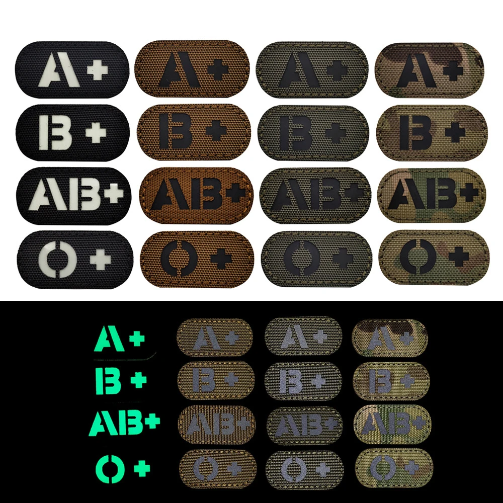 

IR Reflective Armband A+ B+ AB+ O+ Mini Blood Group patch Size 2.5X2CM First Aid Kit Badge Tactical Morale Badge Hook & Loop