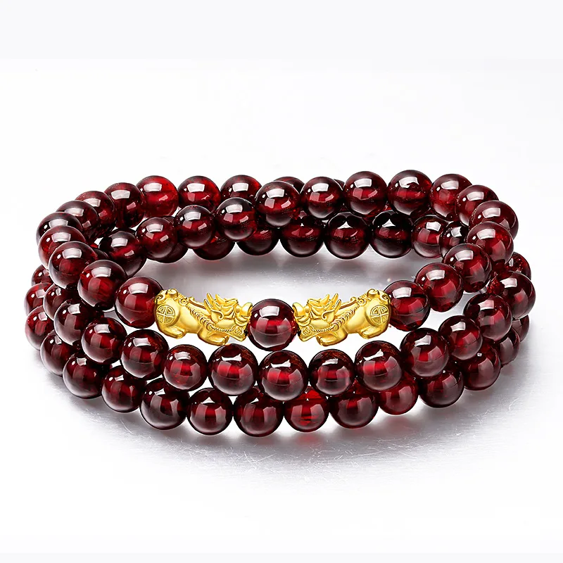 Браслет из натурального бордового граната с несколькими тремя кругами 3D твердое