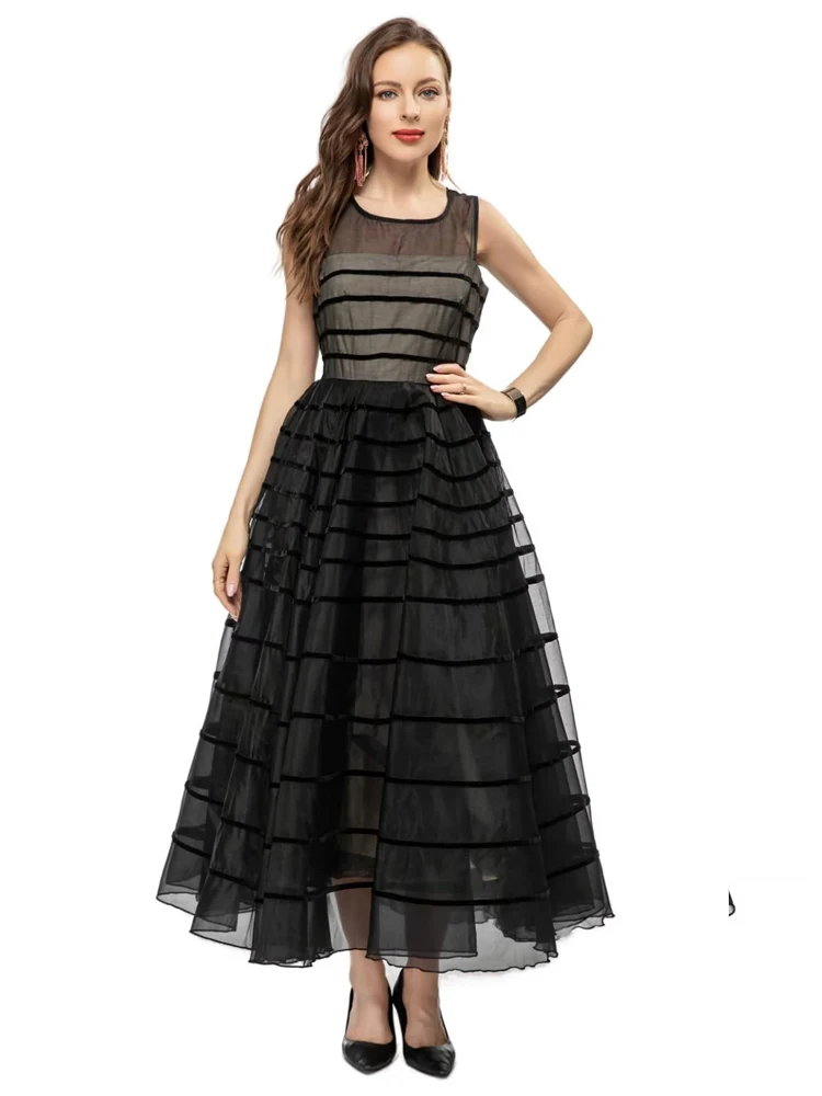 Designer Fashion Elegant 2023 Summer New Women's Black Ball Gown Long Dress Party Casual Sexy Vintage High Quality Chic