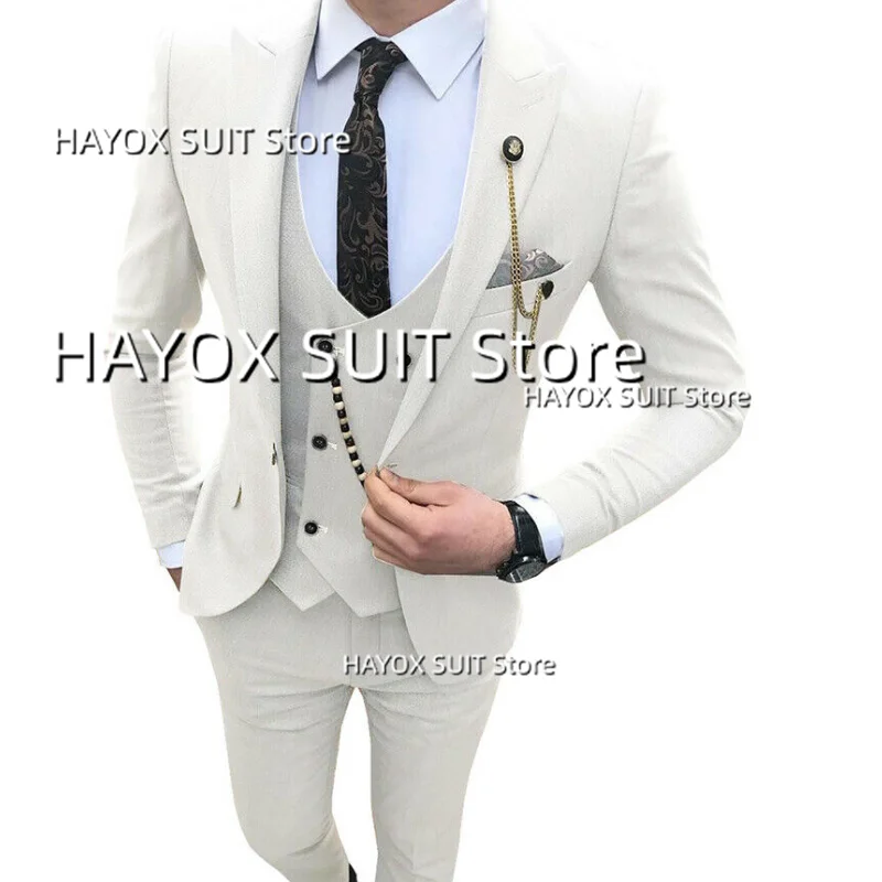 

3-Piece Suit For Men Slim Fit Formal Double Breasted Waistcoat Jacket Pants Set Wedding Groom Prom Tuxedo