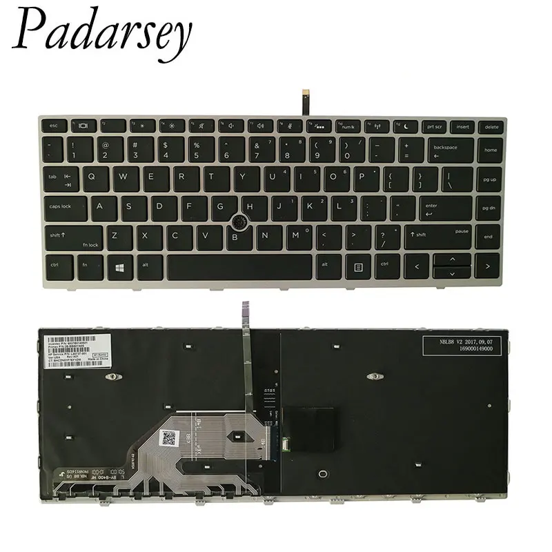 

Padarsey Replacement US Keyboard for HP ProBook 640 645 G4 / 640 G5 Laptop Silver Frame with Pointer Backlight