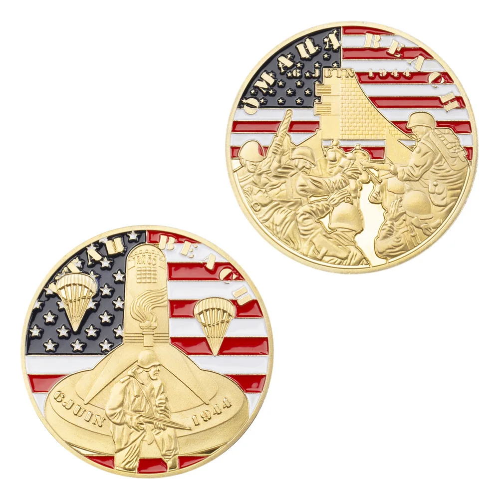 Сувенир времен Второй мировой войны по вторжению в Нормандию, Омаха, Пляжная комментирующая монета «Overlord», позолоченная монета