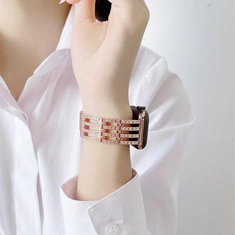 

Luxury INS Glitter Metal Strap For iWatch 7 6 4 3 1 SE Small Fragrance Woman Bracelet Watch Band 38mm 40mm 41mm 42mm 44mm 45mm