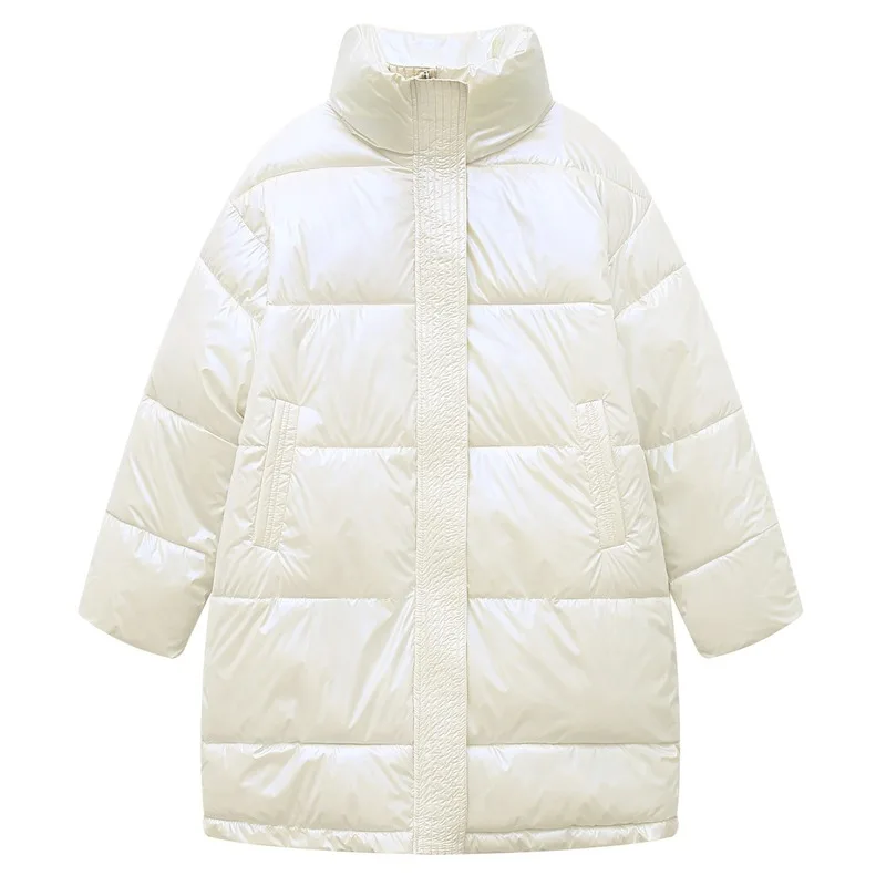 2023 New Fashion Winter Jacket Ladies Down Cotton Long Coat Shiny Face Women's Plus Size Bread Coat Stand-up Collar Coat Winter