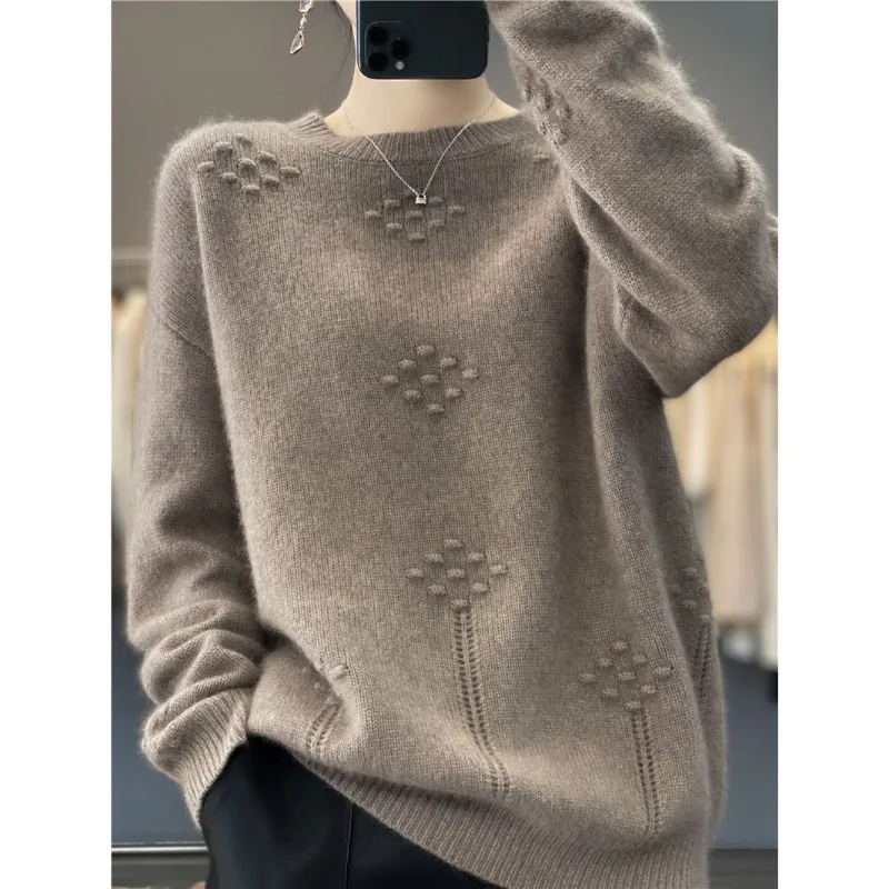 Осенне-зимняя женская одежда однотонный пуловер с круглым вырезом свитер