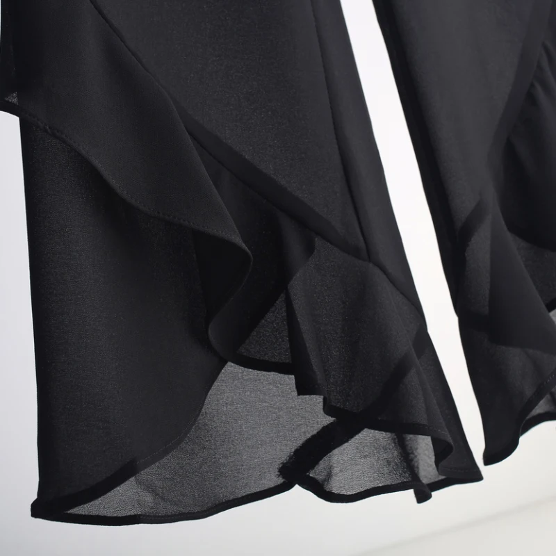 Брюки-клеш ZUZK женские шифоновые однотонные пикантные модные штаны с оборками