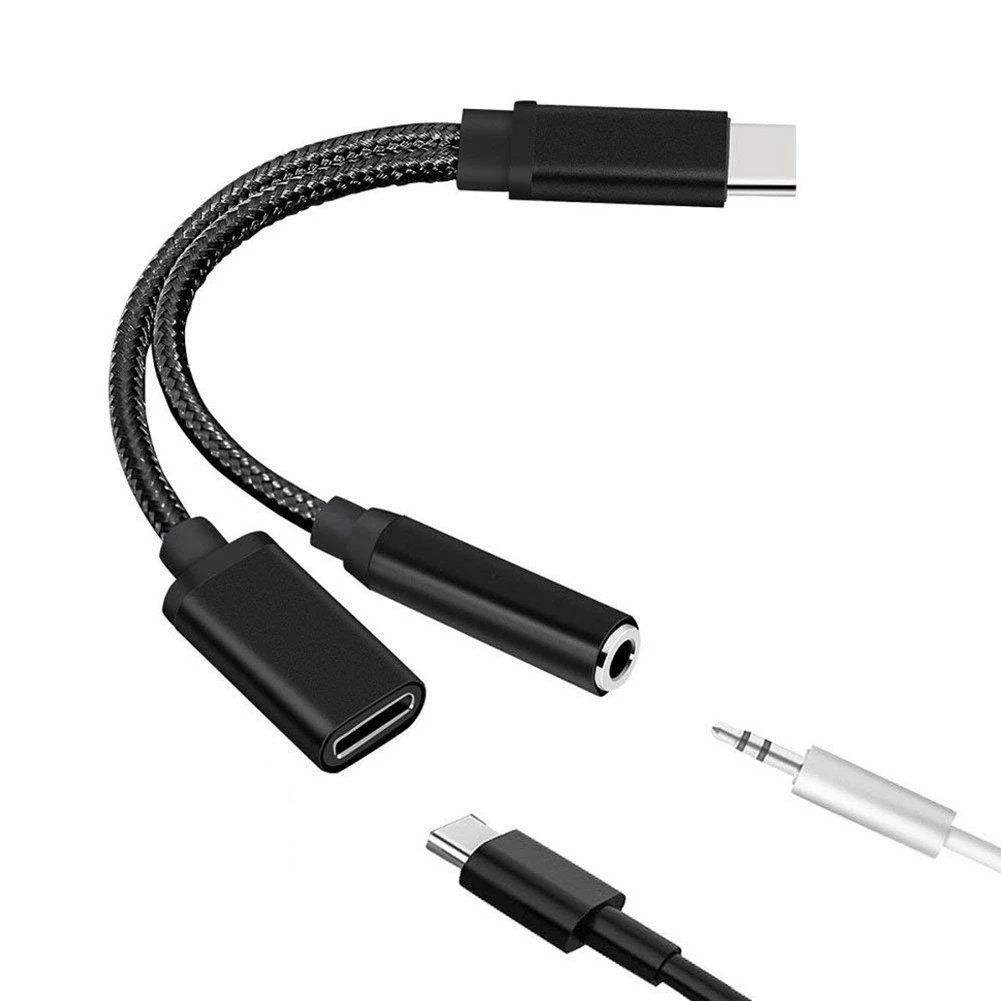 

Type C to 3.5mm Charge Audio Adapter 2 in 1 USB C Splitter Headphone AUX Audio Cable for Huawei Smartphone Splitter