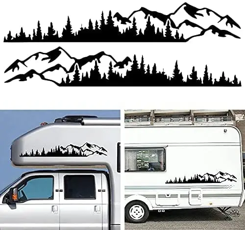 

Wilove 2 Pcs Universal Mountain Forest Tree Vinyl Decals Body Window Bumper Sticker for RV Caravan Car Truck