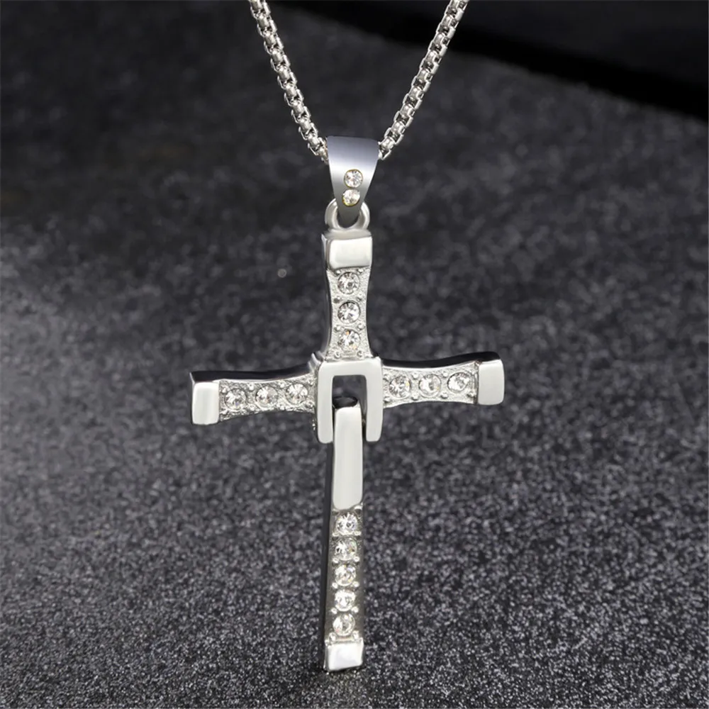 Cross Pendant Necklace The Fast and Furious Dominic Toretto Fashion Movie Stainless Steel Jewelry Jesus Male Necklaces Gift