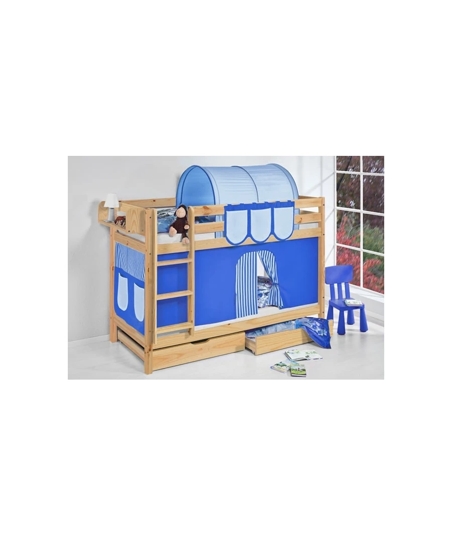 BLUEBELL wood bunk-White-90x190-no extra bed-no drawers-Blue | Beds
