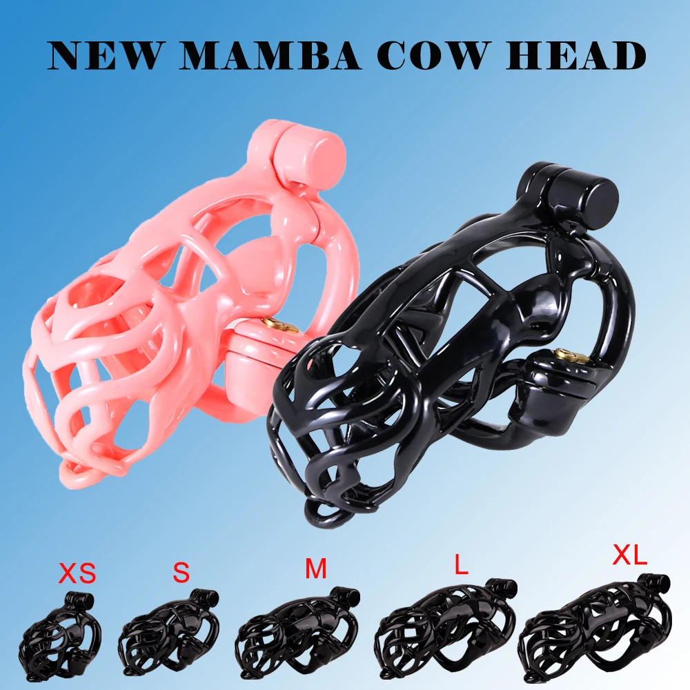 

New Men Mamba Cow Head Cock Cage Set Lightweight Male Tri-Lock Chastity Device Kit Penis Ring Cobra Cages Trainer Belt Sex Toys