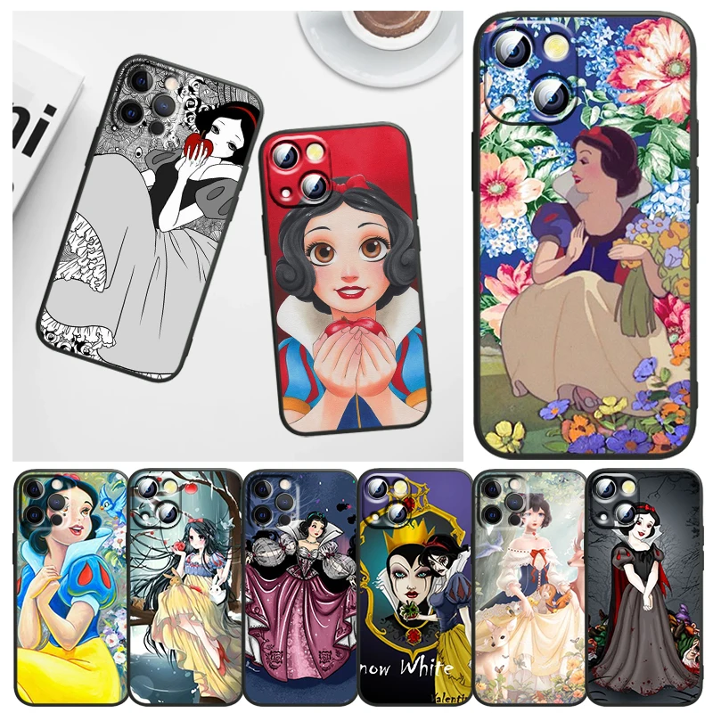 

Phone Case For Apple iPhone 14 13 12 11 mini 8 7 6 XS XR X SE 2020 Pro Max Plus Funda Disney Snow White Princess Black Cover