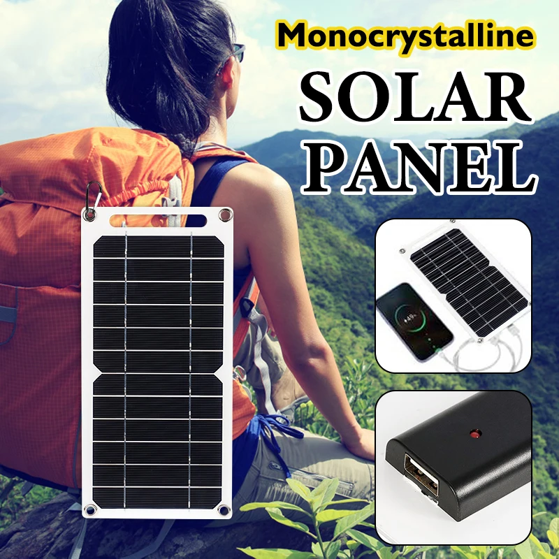 

20W 5V Outdoor Monocrystalline Solar Panel USB Solar Cell Phone Charger Waterproof Hike Camping Portable Cells Power Bank Panels