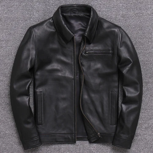 

Casual 2023 Genuine Leather Jacket Black Cowhide Coat Men Slim Korean Style Jackets High Outwear New Casaco Masculino quality